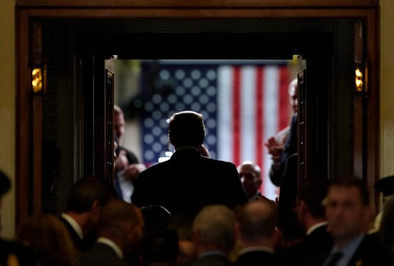 Donald Trump arrives to deliver his State of the Union address. AP Photo