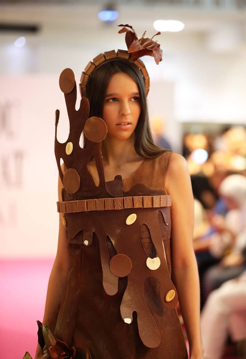 A model dressed in chocolate.