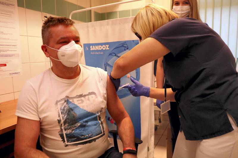 A nurse administers the Pfizer-BioNTech vaccine at Podhale Specialist Hospital of John Paul II in Nowy Targ, south Poland. EPA