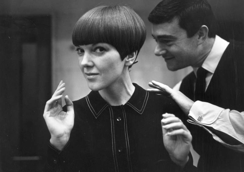 10th November 1964:  Clothes designer Mary Quant, one of the leading lights of the British fashion scene in the 1960's, having her hair cut by another fashion icon, hairdresser Vidal Sassoon. (Photo by Ronald Dumont/Daily Express/Hulton Archive/Getty Images)