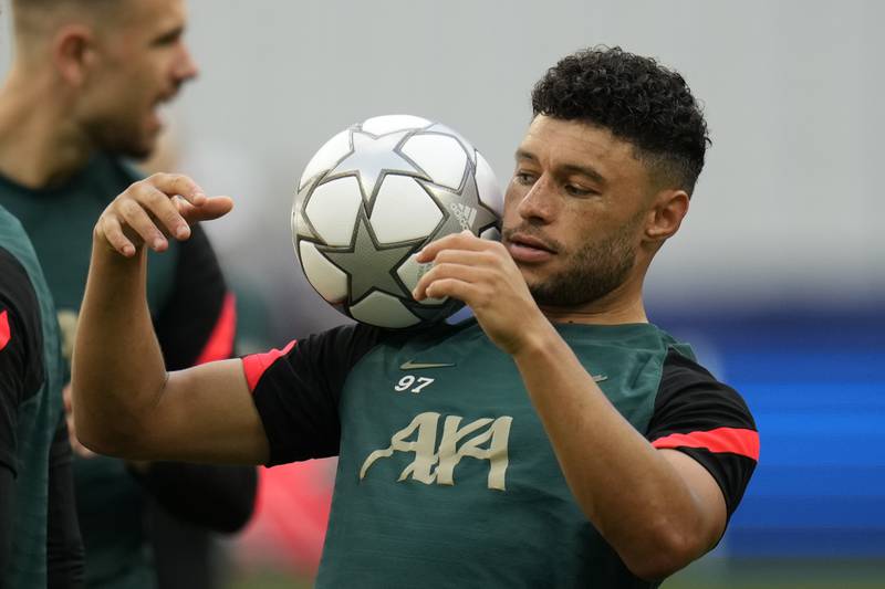 Liverpool's Alex Oxlade-Chamberlain controls the ball during a training session at the Stade de France. AP
