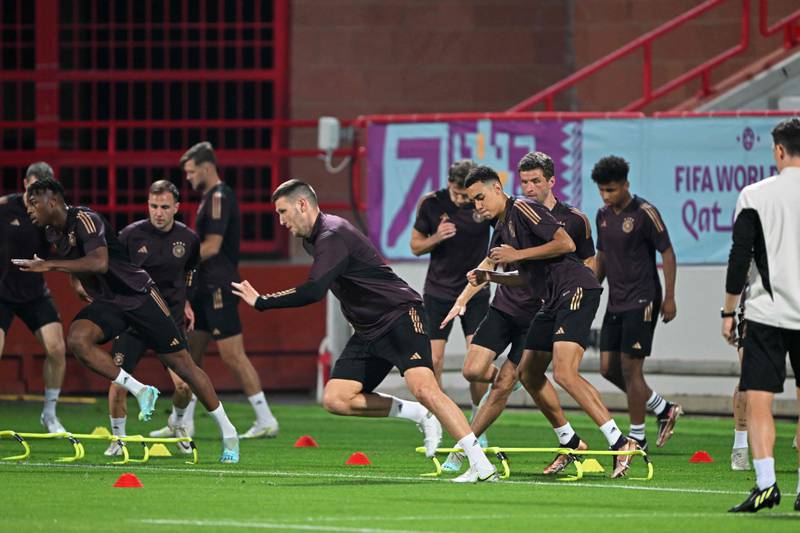 Germany's players take part in a training session at the Al Shamal Stadium. AFP