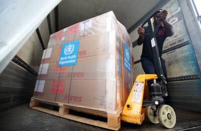 Aid is prepared in Dubai for a flight to Afghanistan following a devastating earthquake in June 2022. The UAE will continue its humanitarian work around the world, helping people 'regardless of race or religion', Sheikh Mohamed said. EPA