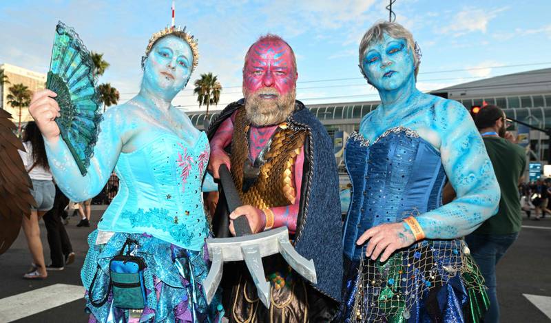 Cosplayers dressed as Greek water gods from 'Percy Jackson'. AFP