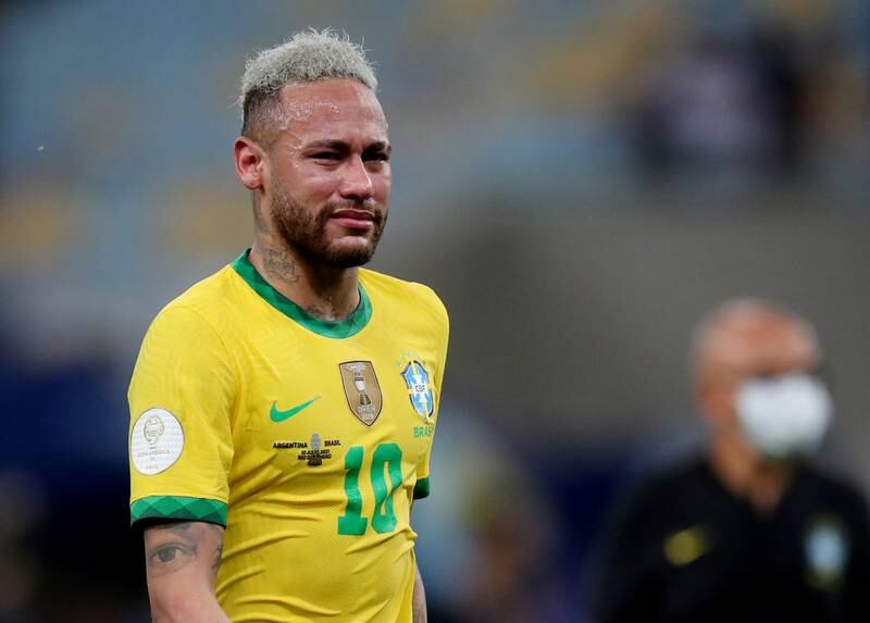 Brazil's Neymar looks dejected after the match. Reuters