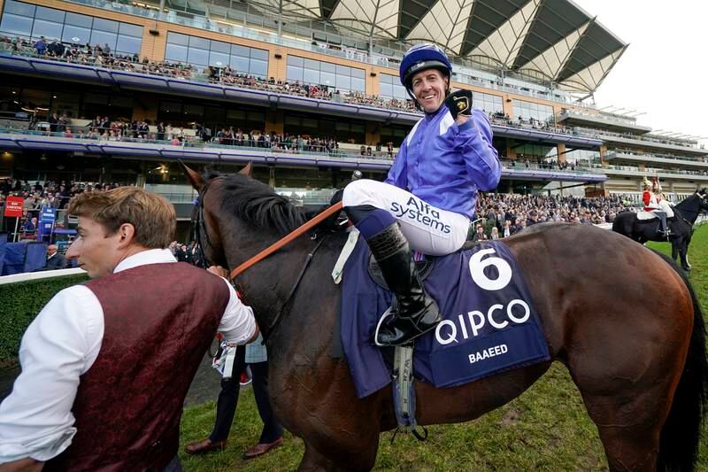 Baaeed and jockey Jim Crowley celebrate winning the Queen Elizabeth II Stakes on British Champions Day at Ascot on October 16, 2021. Getty