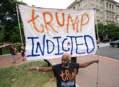 Anti-Trump demonstrator Nadine Seiler across from the White House on June 9. Reuters