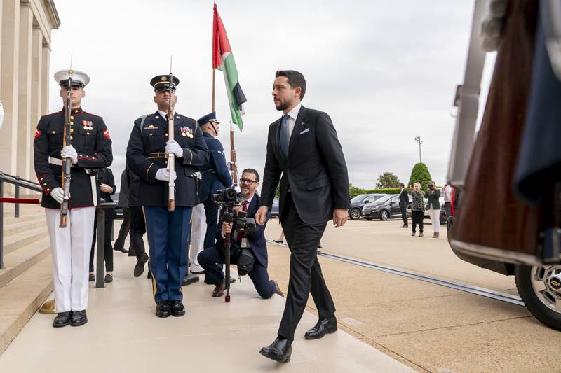 Prince Hussein arrives at the Pentagon. AP
