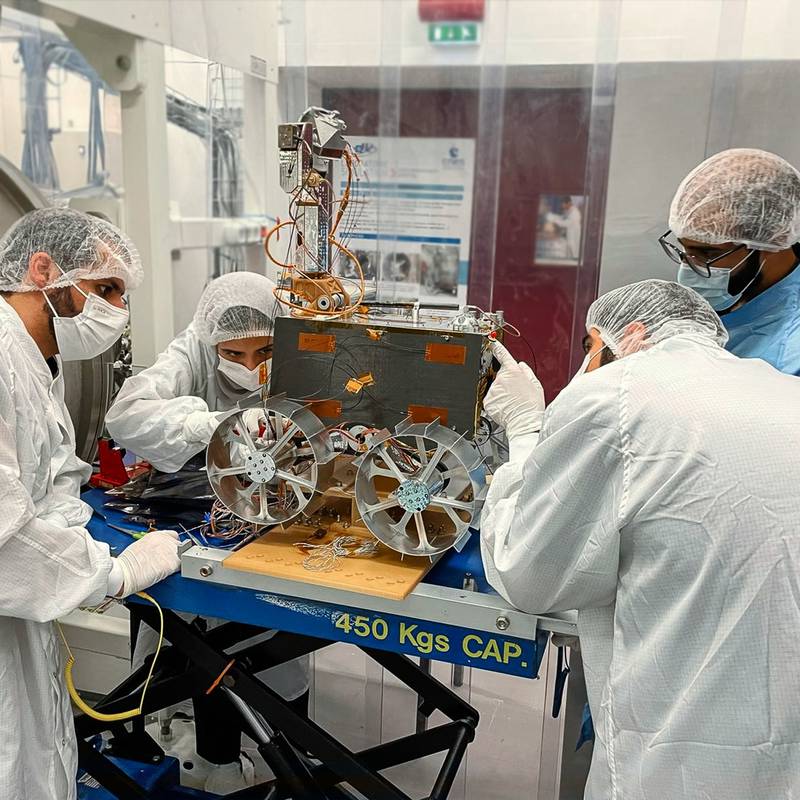 Engineers are carrying out tests on the final prototype of the Rashid lunar rover, set to launch next year during a launch window from August to December. Photo: Mohammed bin Rashid Space Centre