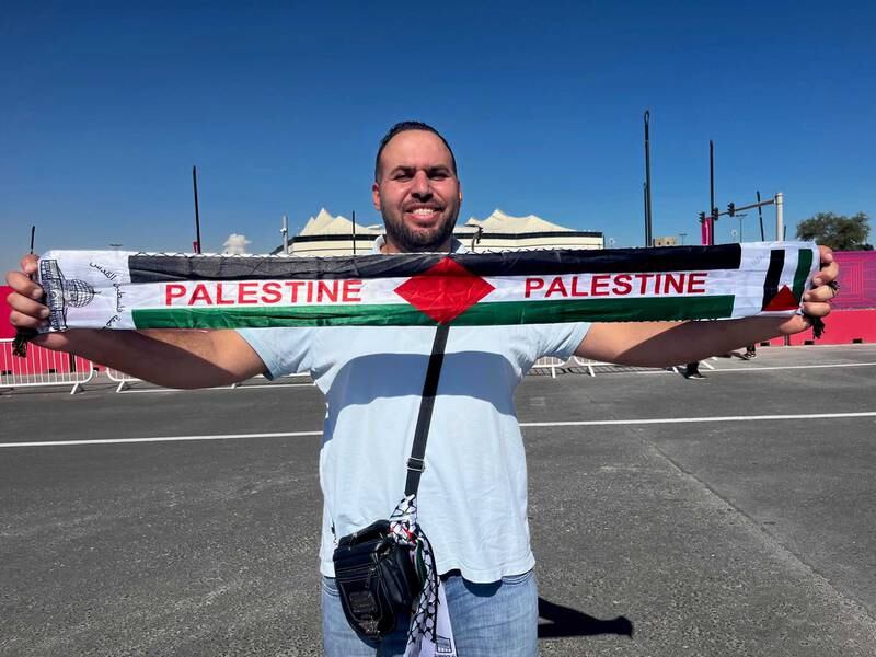 Sami Mujahed, from Palestine, has flown in from the West Bank to support Arab teams during the World Cup in Doha. Nick Webster / The National