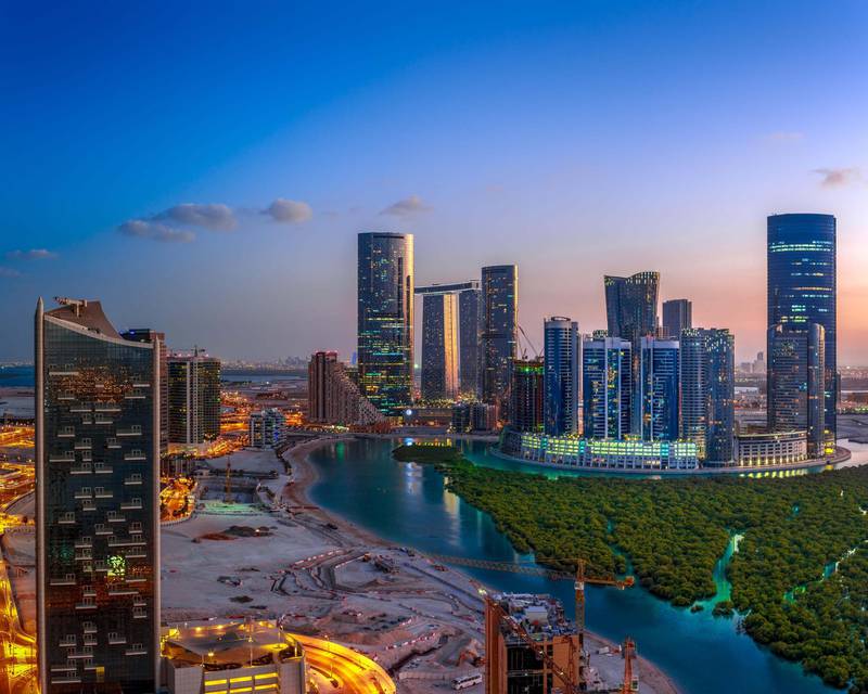 M1RYKY Panoramic Shot For the New Urban Development Of Al Reem Island in the City Of Abu Dhabi , The United Arab Emirates Capital . Alamy