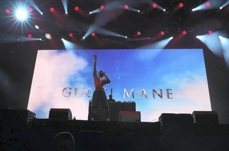 ABU DHABI, UNITED ARAB EMIRATES , Nov 29 – 2019 :- Gucci Mane performing at the F1 concert held at Du Arena in Yas Circuit in Abu Dhabi. ( Pawan Singh / The National )  For News/Instagram/Online.