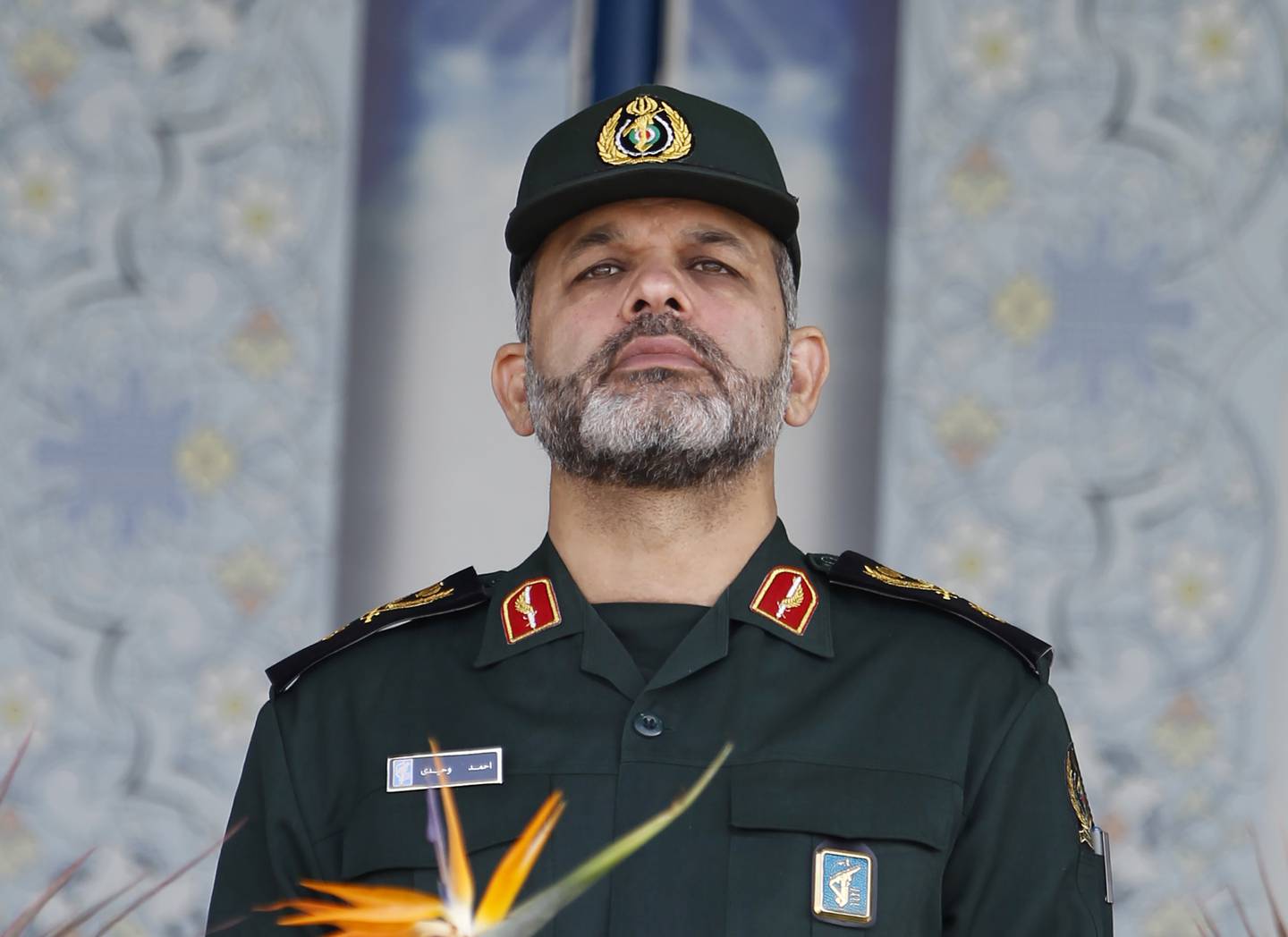 File photo of Gen. Ahmad Vahidi reviewing an armed forces parade just outside Tehran, Iran.  AP 