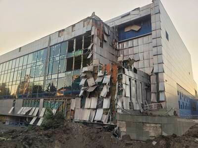 A sport complex damaged by Russian missiles during an attack in Dnipro. EPA
