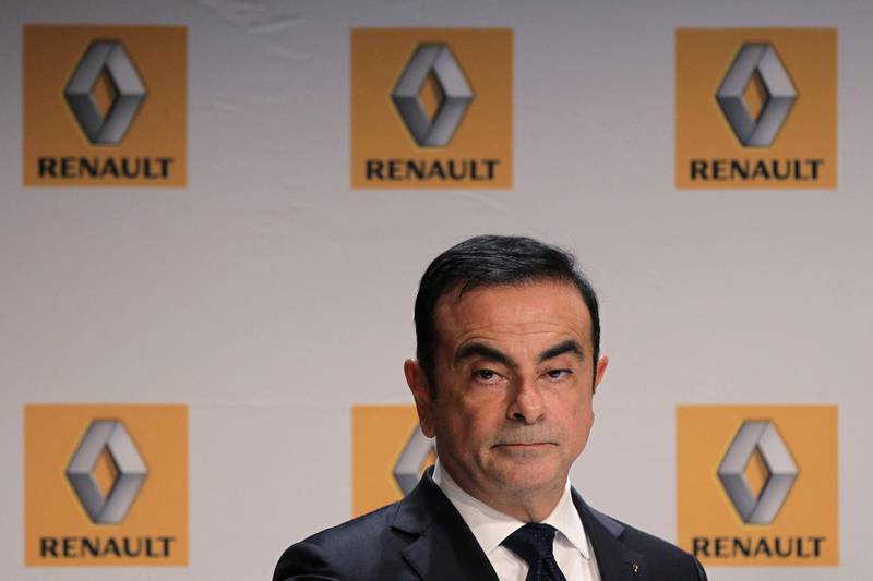 (FILES) This file photo taken on September 30, 2014 shows French Renault car maker CEO Carlos Ghosn giving a press conference during the inauguration of a new production plant in Sandouville. Renault boss Carlos Ghosn has handed in his resignation, France's economy minister said on January 24, 2019 ahead of a board meeting at which the French car maker is to appoint his successor. / AFP / CHARLY TRIBALLEAU
