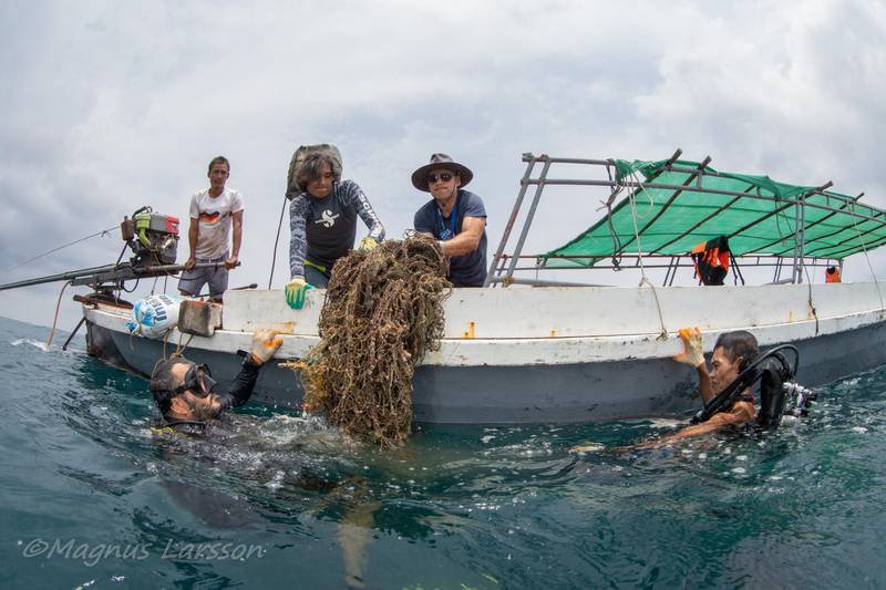 More than 300 kilograms of ghost nets were retrieved by the team of divers cleaning up the ocean in the Mergui archipelago, Myanmar.