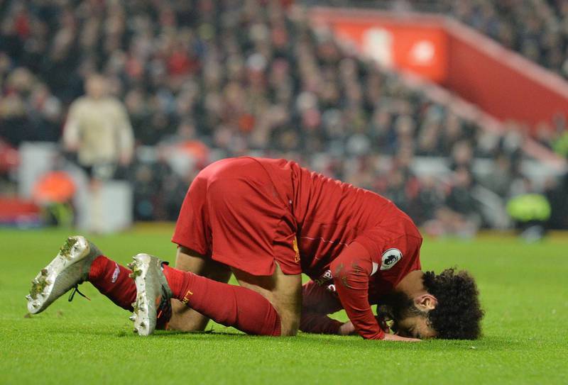 Liverpool's Mohamed Salah reacts during the match.  EPA