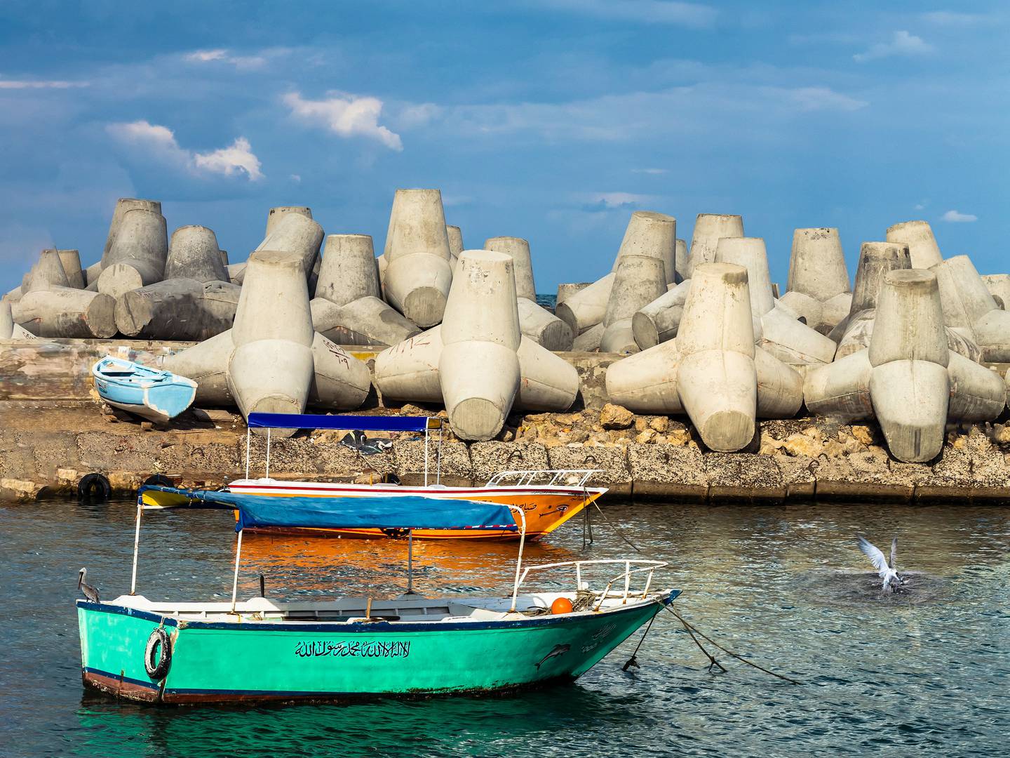 Concrete triangles have been placed to protect the city from rising sea water levels. Photo: Karem el-Hindy / Unsplash