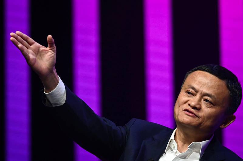 (FILES) In this file photo taken on May 16, 2019, Jack Ma, CEO of Chinese e-commerce giant Alibaba, gestures as he speaks during his visit at the Vivatech startups and innovation fair in Paris. Chinese tech titan Jack Ma is set to become the world's 11th richest person after the financial arm of his e-commerce titan Alibaba raises billions in a mammoth public listing, according to the Bloomberg News. / AFP / Philippe LOPEZ
