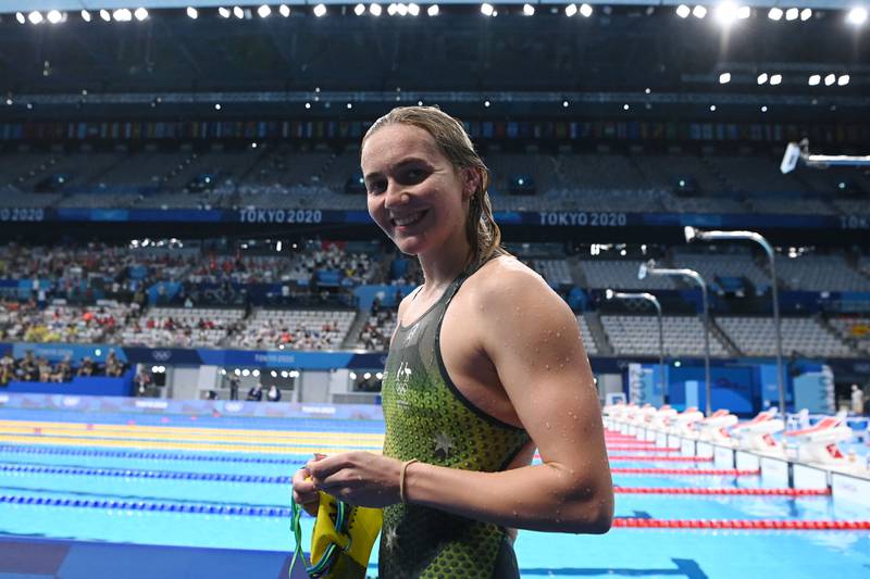 Australia's Ariarne Titmus leaves the pool after winning the Women's 200m Freestyle.