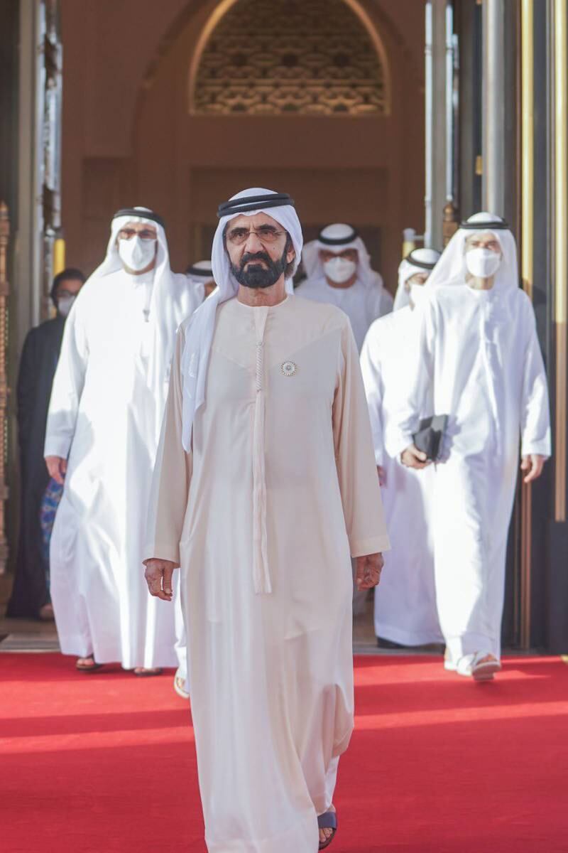 Sheikh Mohammed arrives for the Cabinet meeting at Al Watan Palace.