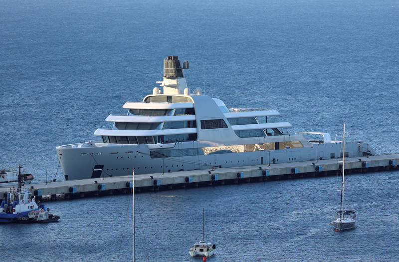 'My Solaris', a superyacht linked to sanctioned Russian oligarch Roman Abramovich, is pictured in Bodrum, south-west Turkey. Reuters