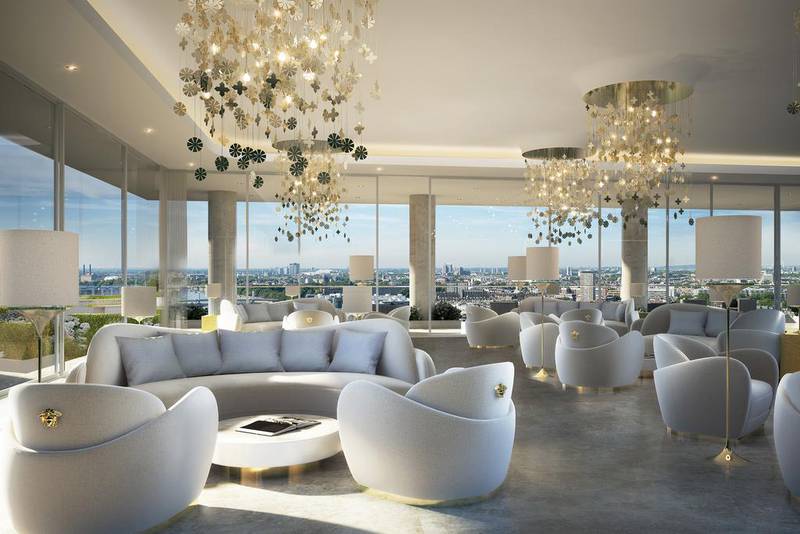 The resident’s lounge at Aykon Nine Elms offers 360-degree views of London. 