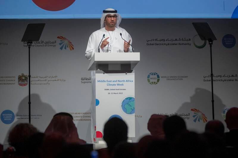 Dr Sultan Al Jaber, Ministry of Industry and Advanced Technology and the UAE's Special Envoy for Climate Change, addresses delegates.