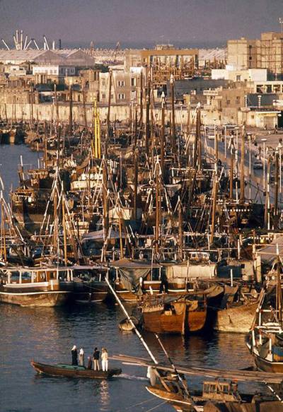 Dhows docked at Dubai Port in 1973.