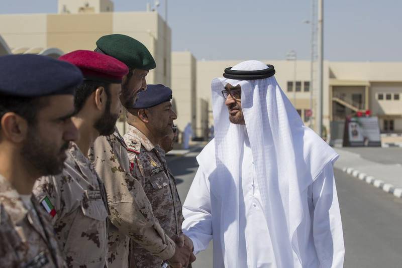Sheikh Mohammed bin Zayed greets military officers at the camp. Ryan Carter / Crown Prince Court - Abu Dhabi