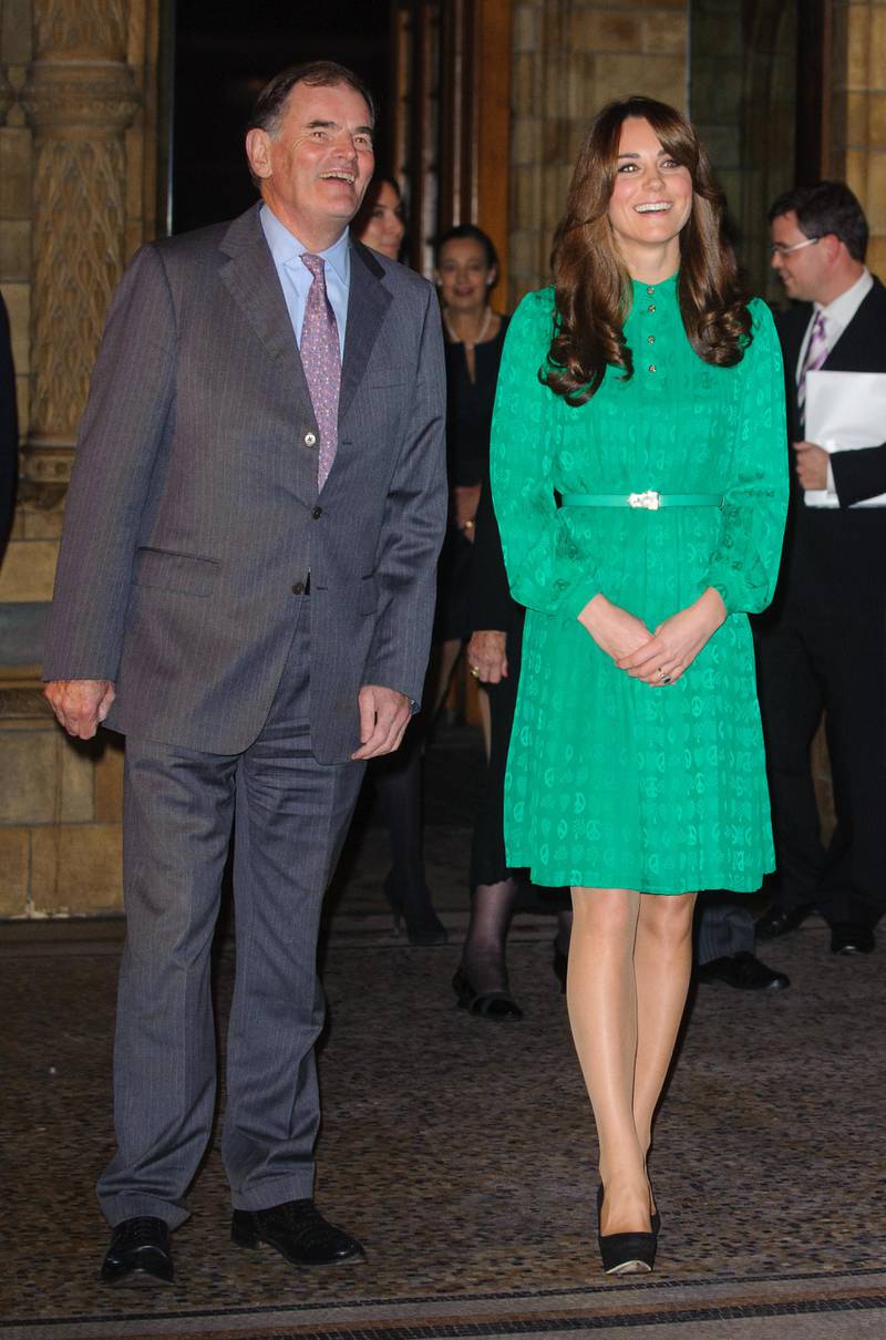 LONDON, ENGLAND - NOVEMBER 27:  Catherine, Duchess of Cambridge with Chairman of Trustees Oliver Stocken as she attends the official opening of The Natural History Museums's Treasures Gallery at Natural History Museum on November 27, 2012 in London, England.  (Photo by Dominic Lipinski - WPA Pool/Getty Images)