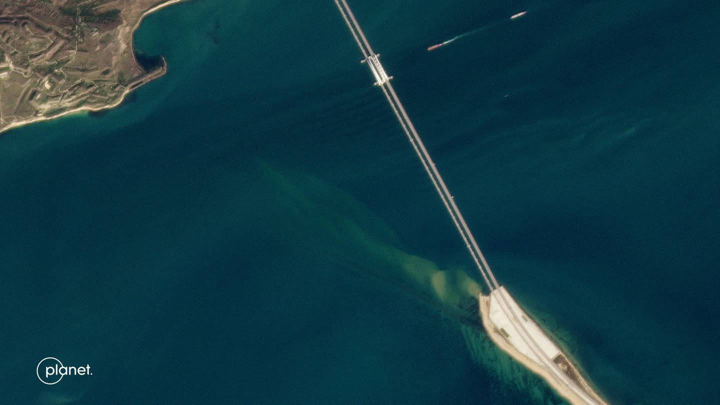 A sattelite image shows the Kerch bridge in the Kerch Strait, Crimea. Reuters