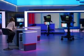 A presenter prepares to go on air at Iran International's new studio in north London. Photo: The National