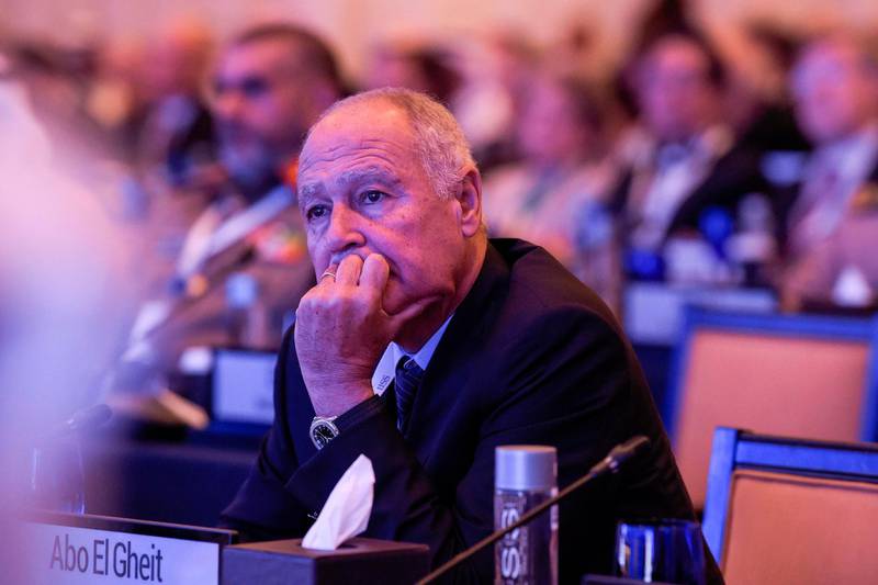 Arab League Secretary-General Ahmed Aboul Gheit is seen while attending the 14th International Institute for Strategic Studies (IISS) Manama Dialogue in the Bahraini capital Manama on October 27, 2018.  / AFP / STRINGER

