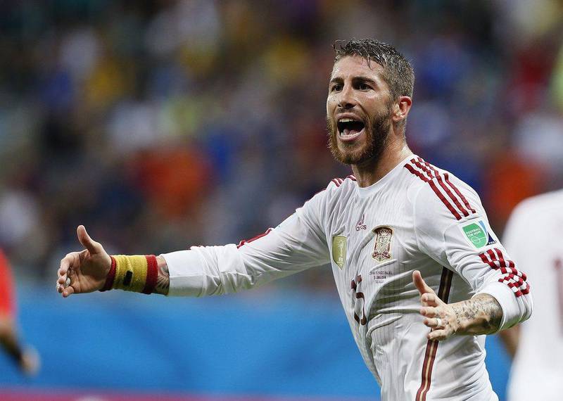 Sergio Ramos of Spain reacts during his side's 5-1 loss to Netherlands on Friday night at the 2014 World Cup in Salvador, Brazil. Juanjo Martin / EPA