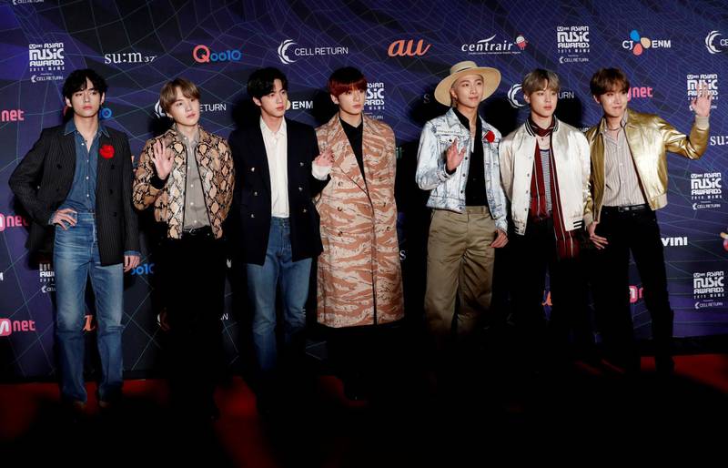 BTS on the red carpet during the annual Mama Awards at Nagoya Dome in Nagoya, Japan, on December 4, 2019. Reuters