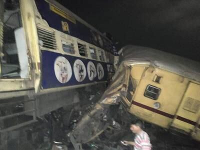 The train wreckage in Andhra Pradesh. photo: X