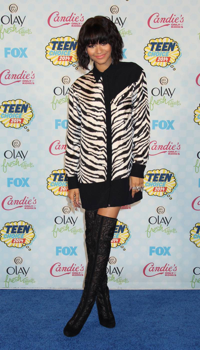 epa04349230 US actress and singer Zendaya poses in the press room at the Teen Choice Awards at the Shrine Auditorium in Los Angeles, California, USA, 10 August 2014. The Teen Choice Awards celebrate teen icons in film, TV, music, sports, fashion and the web.  EPA/JIMMY MORRIS