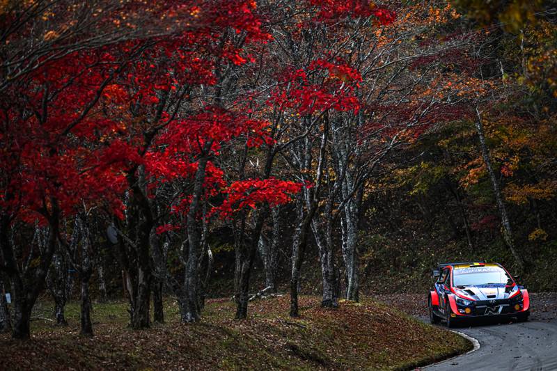 Thierry Neuville of Belgium and Martijn Wydaeghe of Belgium compete at the FIA World Rally Championship in Japan.  Getty Images