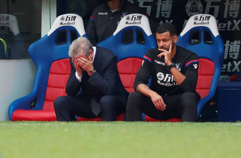 Soccer Football - Premier League - Crystal Palace vs Southampton - Selhurst Park, London, Britain - September 16, 2017   Crystal Palace manager Roy Hodgson looks dejected with first team coach Steven Reid   REUTERS/David Klein    EDITORIAL USE ONLY. No use with unauthorized audio, video, data, fixture lists, club/league logos or "live" services. Online in-match use limited to 75 images, no video emulation. No use in betting, games or single club/league/player publications. Please contact your account representative for further details.