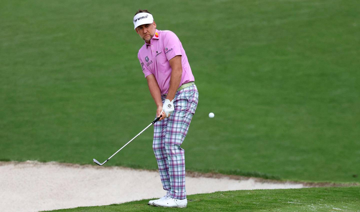 AUGUSTA, GEORGIA - NOVEMBER 15: Ian Poulter of England plays a shot on the 10th hole during the final round of the Masters at Augusta National Golf Club on November 15, 2020 in Augusta, Georgia.   Rob Carr/Getty Images/AFP
== FOR NEWSPAPERS, INTERNET, TELCOS & TELEVISION USE ONLY ==

