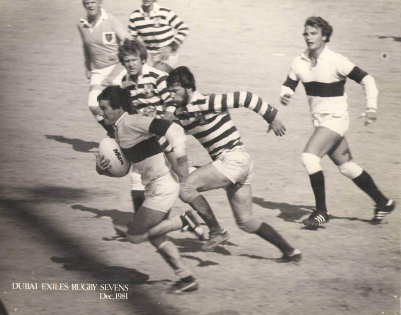Dubai Exiles ar Rugby Sevens, December 1981. Courtesy: Emirates Airline Dubai Rugby Sevens *** Local Caption ***  Andy Jackson - Exiles.JPG