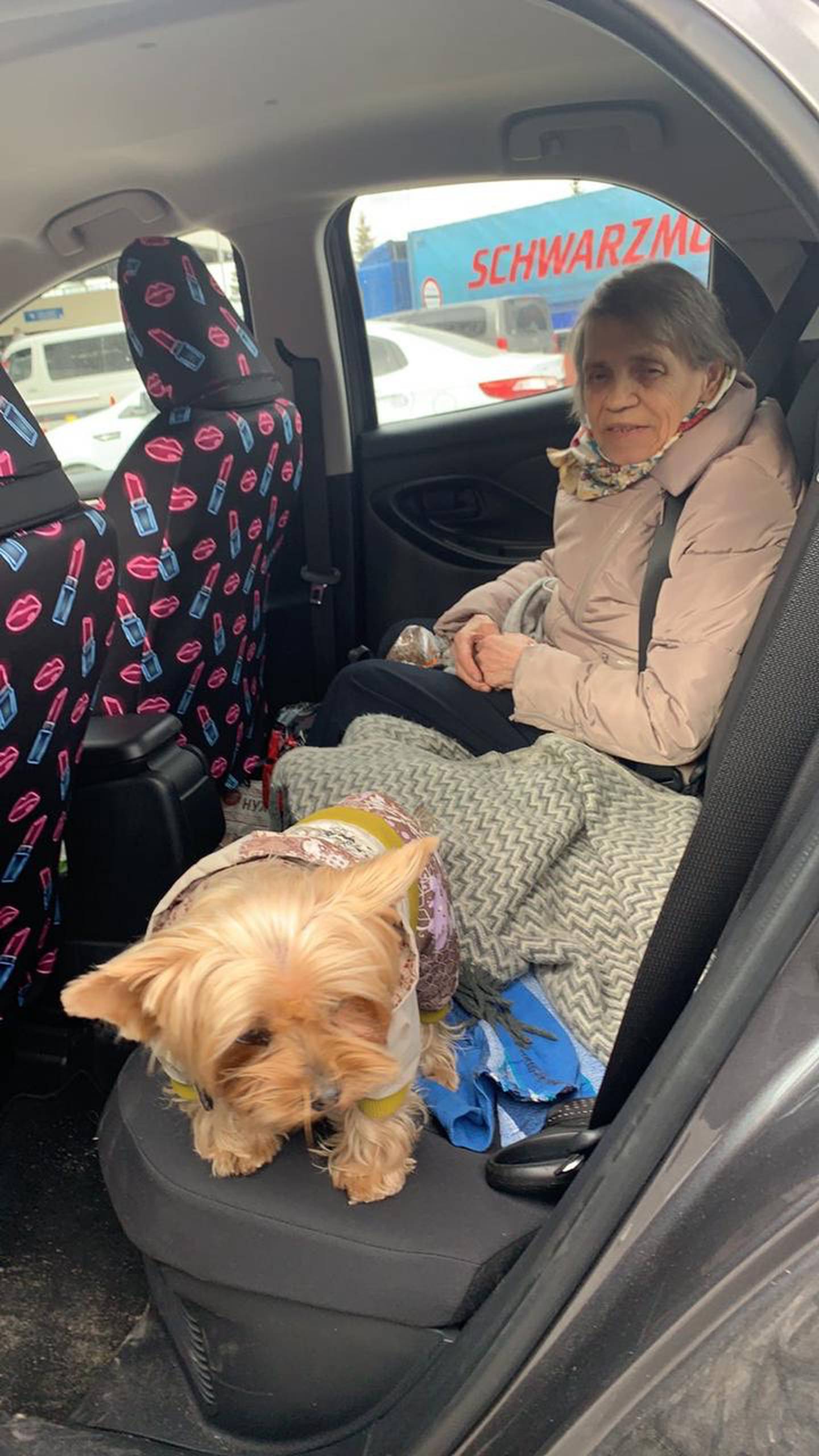 Ukrainian national Svitlana Genina travelled for four days with her mother of 82, pictured, and sister with little food and no place to sleep save for the car. Photo: Svitlana Genina