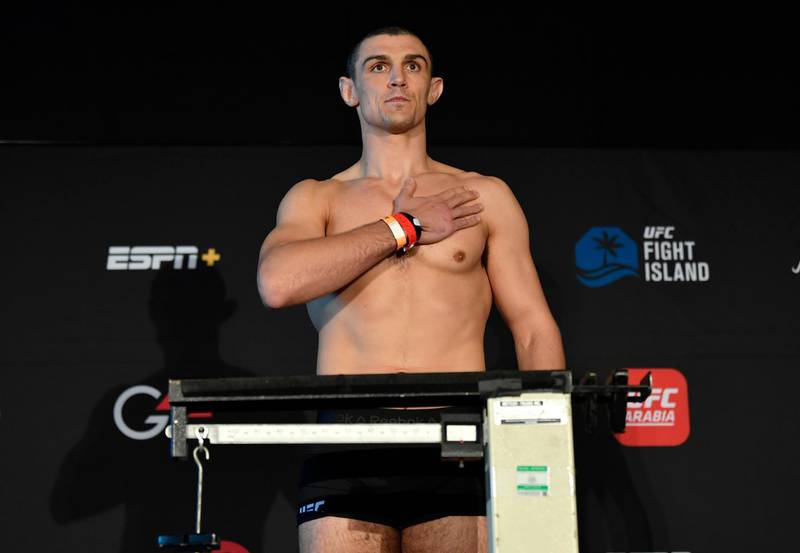 ABU DHABI, UNITED ARAB EMIRATES - JANUARY 15: Alessio di Chirico of Italy poses on the scale during the UFC weigh-in at Etihad Arena on UFC Fight Island on January 15, 2021 in Abu Dhabi, United Arab Emirates. (Photo by Jeff Bottari/Zuffa LLC)