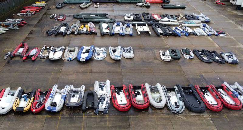 A warehouse in Dover for boats used by people trying to cross the Channel. PA

