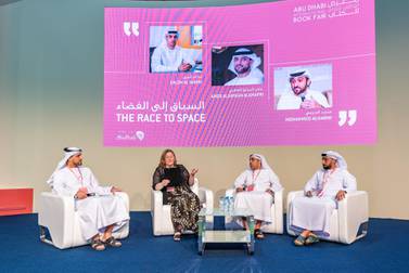 From left: Amer Mohammad Al Sayegh, Salem Al Marri and Mohammed Al Harmi at the Abu Dhabi International Book Fair