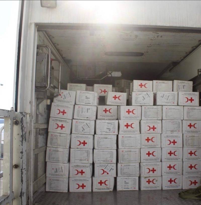 Aid is loaded on to two flights at Dubai's International Humanitarian City for delivery to Sudan, where flooding has displaced thousands of people. Wam