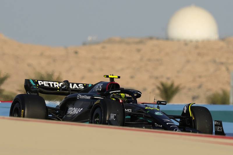 Mercedes' Lewis Hamilton takes part in Formula One pre-season testing at the Bahrain International Circuit in Sakhir on February 23, 2023. AP