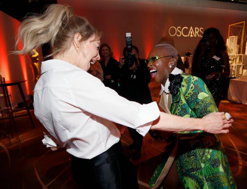 Renee Zellweger and Cynthia Erivo have a giggle. AP