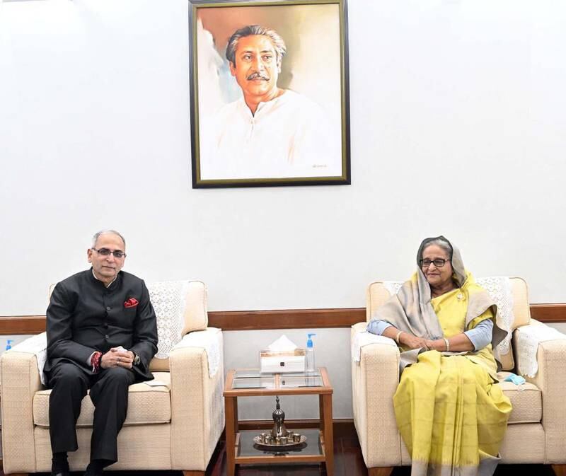 India’s Foreign Secretary Vinay Mohan Kwatra with Bangladesh Prime Minister Sheikh Hasina during a visit to Dhaka. Photo: Indian Government